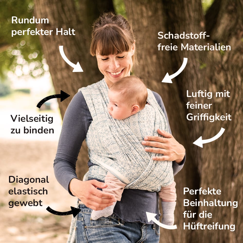 Baby Wrap Sling Prima Shades of blue with Hemp/Linen - Baby Wrap